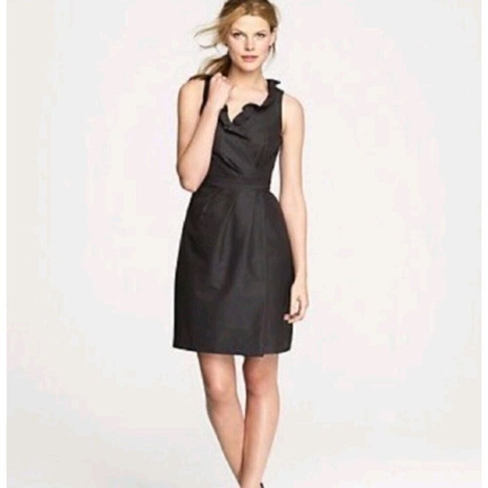 J Crew Black Cocktail Dress Ruffle Vā Neck Sleeveless 222511 FA10 Knee-length 2